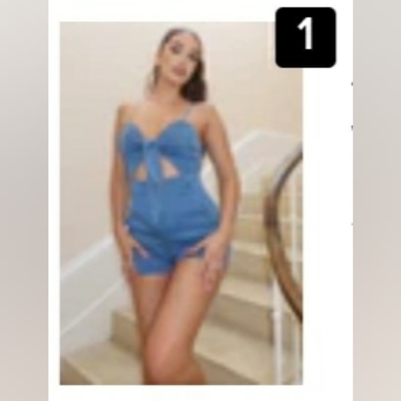 Denim romper with front tie - Picture 4 of 4